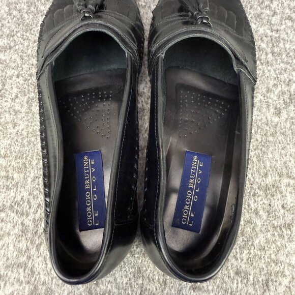 ✅ Mens 10.5 Giorgio Brutini Le Glove Loafers Black Leather Tassel Fringe Slip-On main image 13
